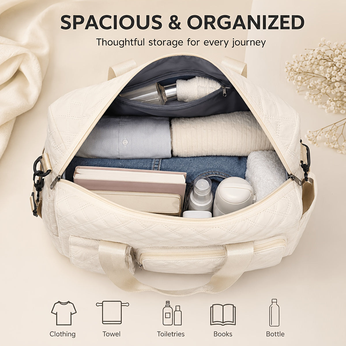 Dry-Wet Separation Travel Tote Bag with Double-Side Pockets, Shoulder and Crossbody Handbag in Six Color and Size Options for Gym and Trips