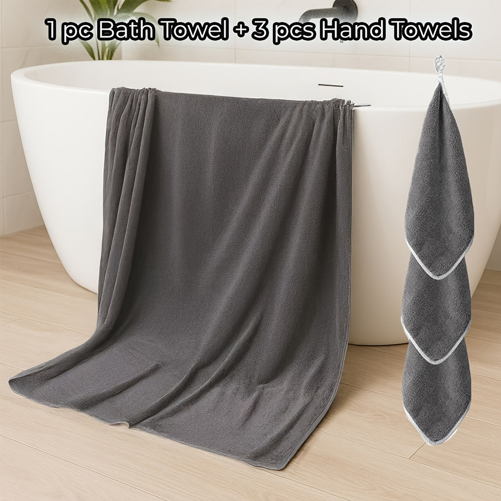Four-Piece Mixed-Size Towel Set with One Listed Extra-Large Towel and Three Hand Towels, Eight Letter-Coded Options for Bathroom and Everyday Home Routines