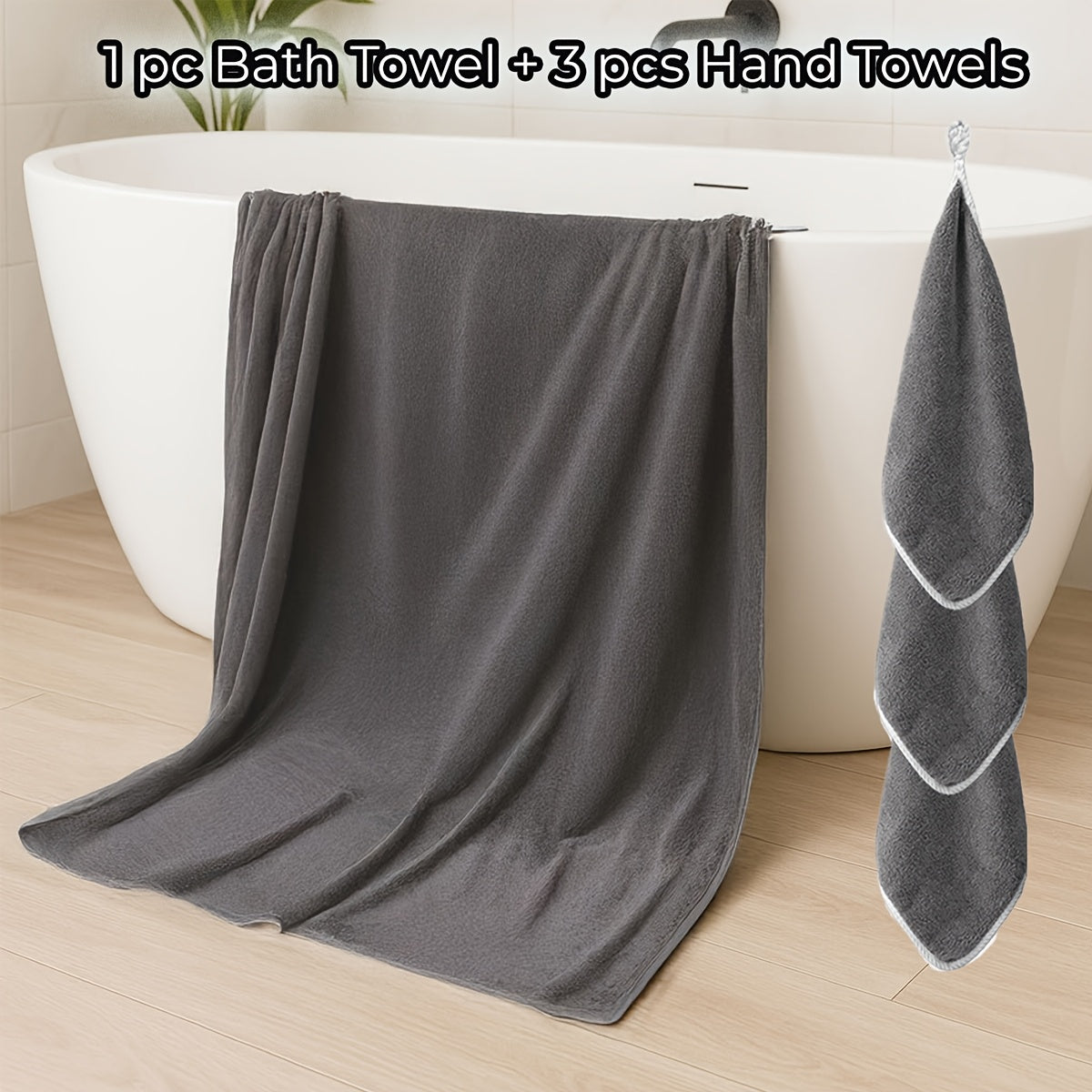 Four-Piece Mixed-Size Towel Set with One Listed Extra-Large Towel and Three Hand Towels, Eight Letter-Coded Options for Bathroom and Everyday Home Routines