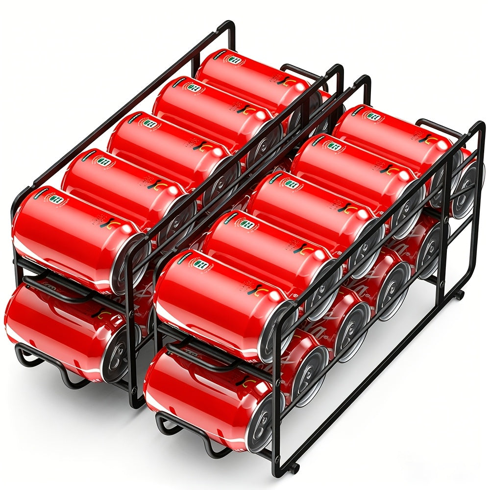 Sliding Can Dispenser Rack, Black Two-Pack Stackable Canned Food Storage Organizer for Pantry Shelves, Kitchen Cabinets and Countertop Organization