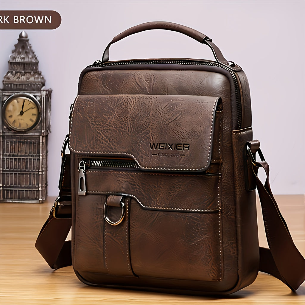 Men's Leather Diagonal Backpack, Retro Sling-Style Commuter Bag with Adjustable Shoulder Strap in Black, Dark Brown or Brown for Everyday Outings and Travel