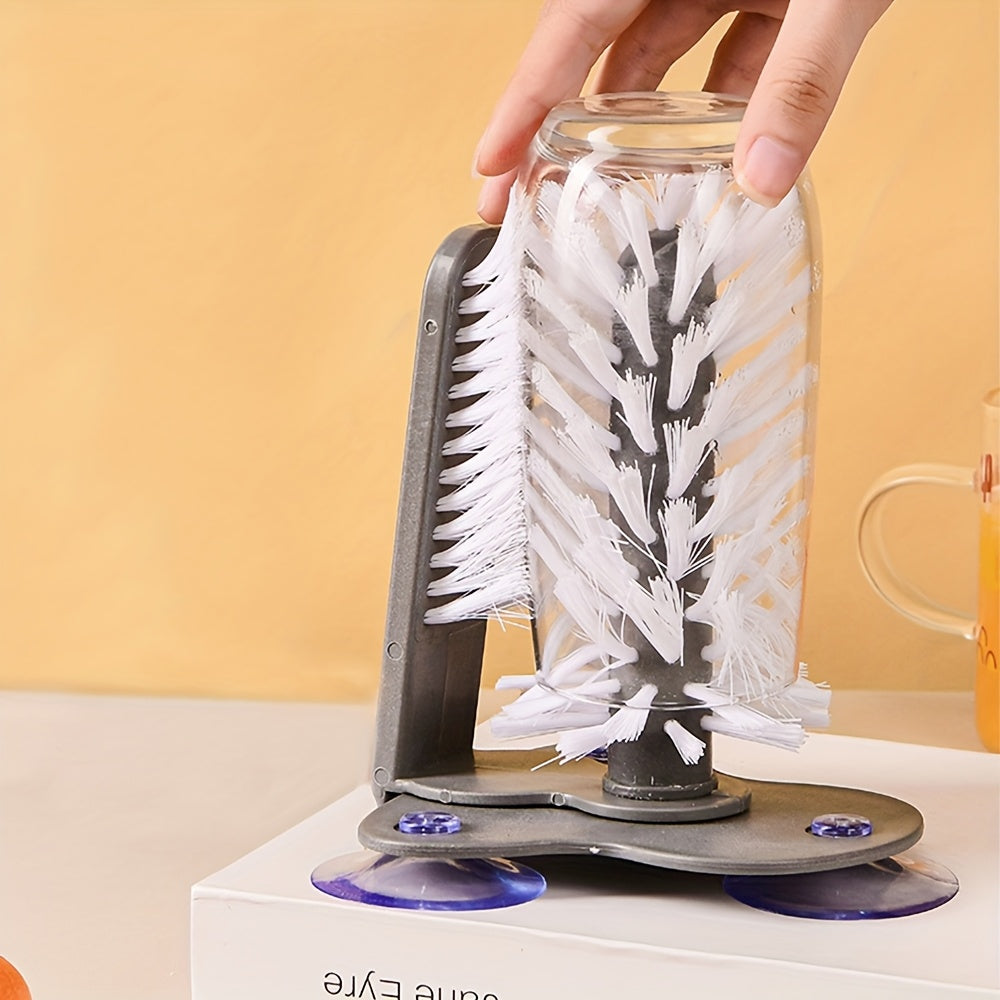 Cup Cleaning Brush with Suction Cup Design, Manual Glass and Compatible Bottle Scrubber in Grey, 2-in-1 or Upgraded Options for Kitchen Sink Care