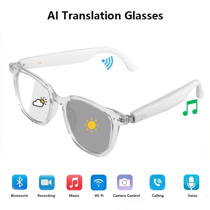 AI Translation Glasses with Phone Camera Remote Control, Wireless Audio and Calls, Voice Assistant and Color-Changing Lens Options, No Built-In Camera