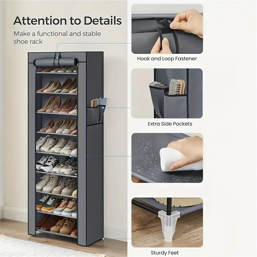 Non-Woven Shoe Cabinet with 10-Layer Storage and Narrow Space-Saving Design for Entryway, Closet, Bedroom and Dorm Footwear Organization