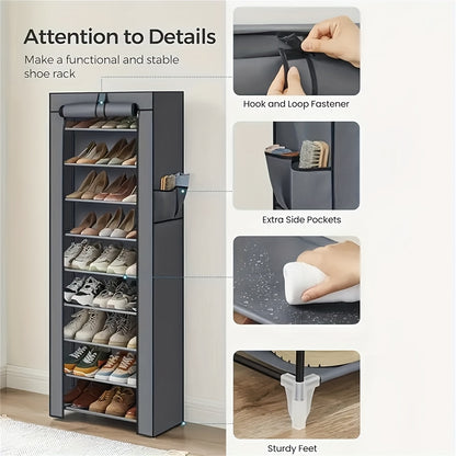 Non-Woven Shoe Cabinet with 10-Layer Storage and Narrow Space-Saving Design for Entryway, Closet, Bedroom and Dorm Footwear Organization