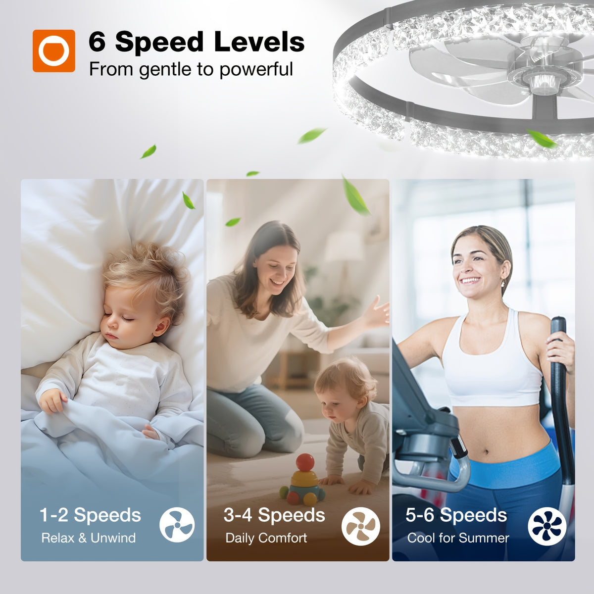 20-Inch Dimmable Ceiling Fan Light with Remote, Low-Profile Flush-Mount Fandelier with Listed 3000K–6000K LED in Black or White for Bedroom and Living Room