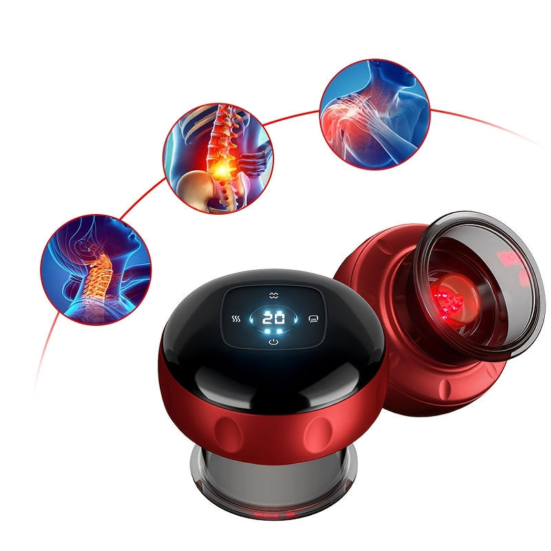 USB Charging Cupping Massage Device in Red, Portable Personal Care Tool with Listed Scraping and Acupressure Uses for Instruction-Guided Home Massage Routines