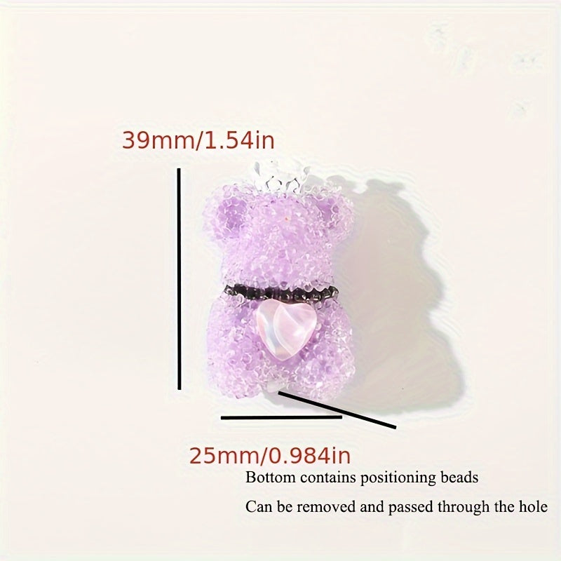 Rhinestone Bear Beads Five-Piece Craft Set with Listed 39mm Size and Crown or Heart Design References for DIY Beaded Pens, Keychains and Jewelry Projects