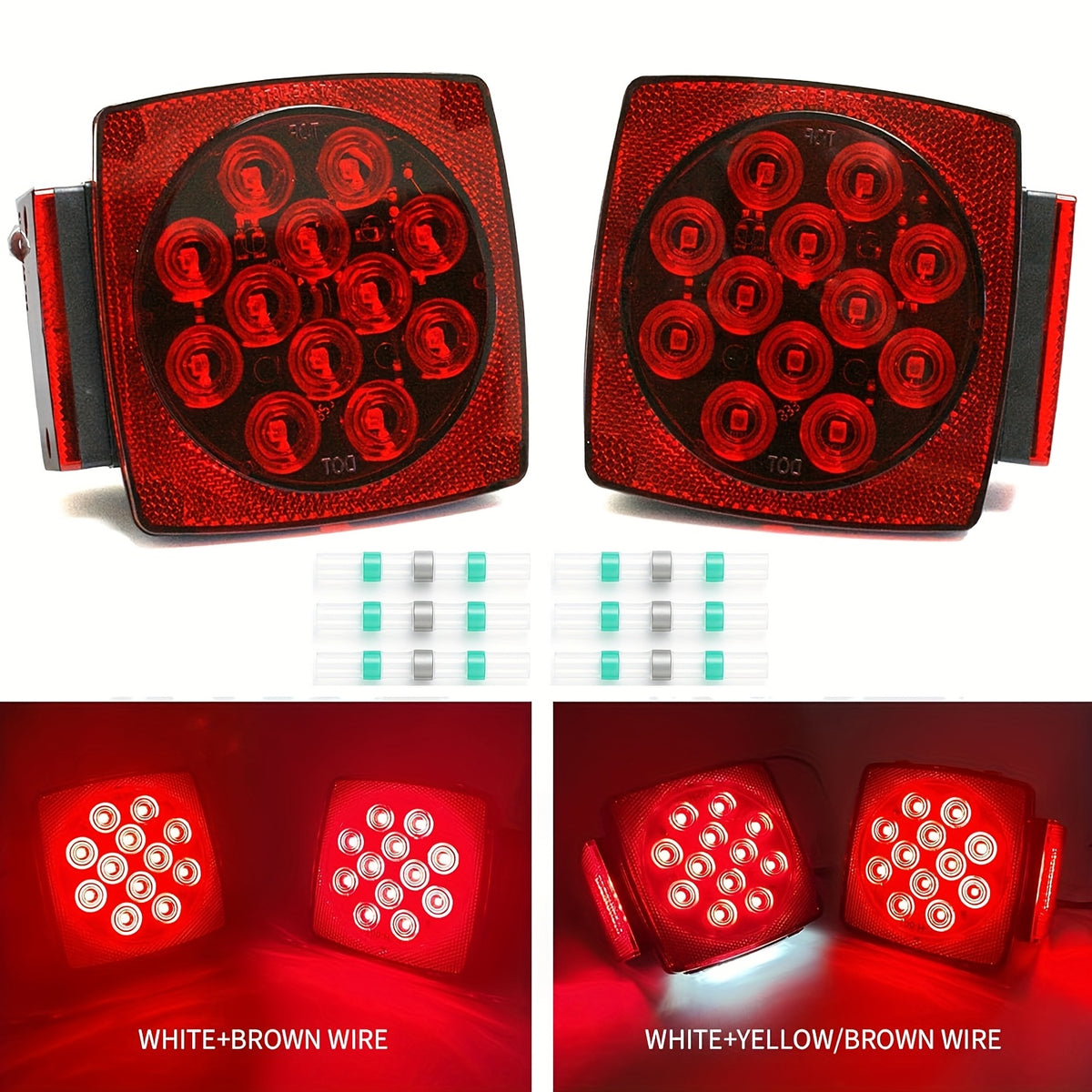 12V LED Trailer Lights with Square Stop, Tail and Turn Signal Lighting References, Light Pack Selections and Optional 29FT Trailer Wiring Kits