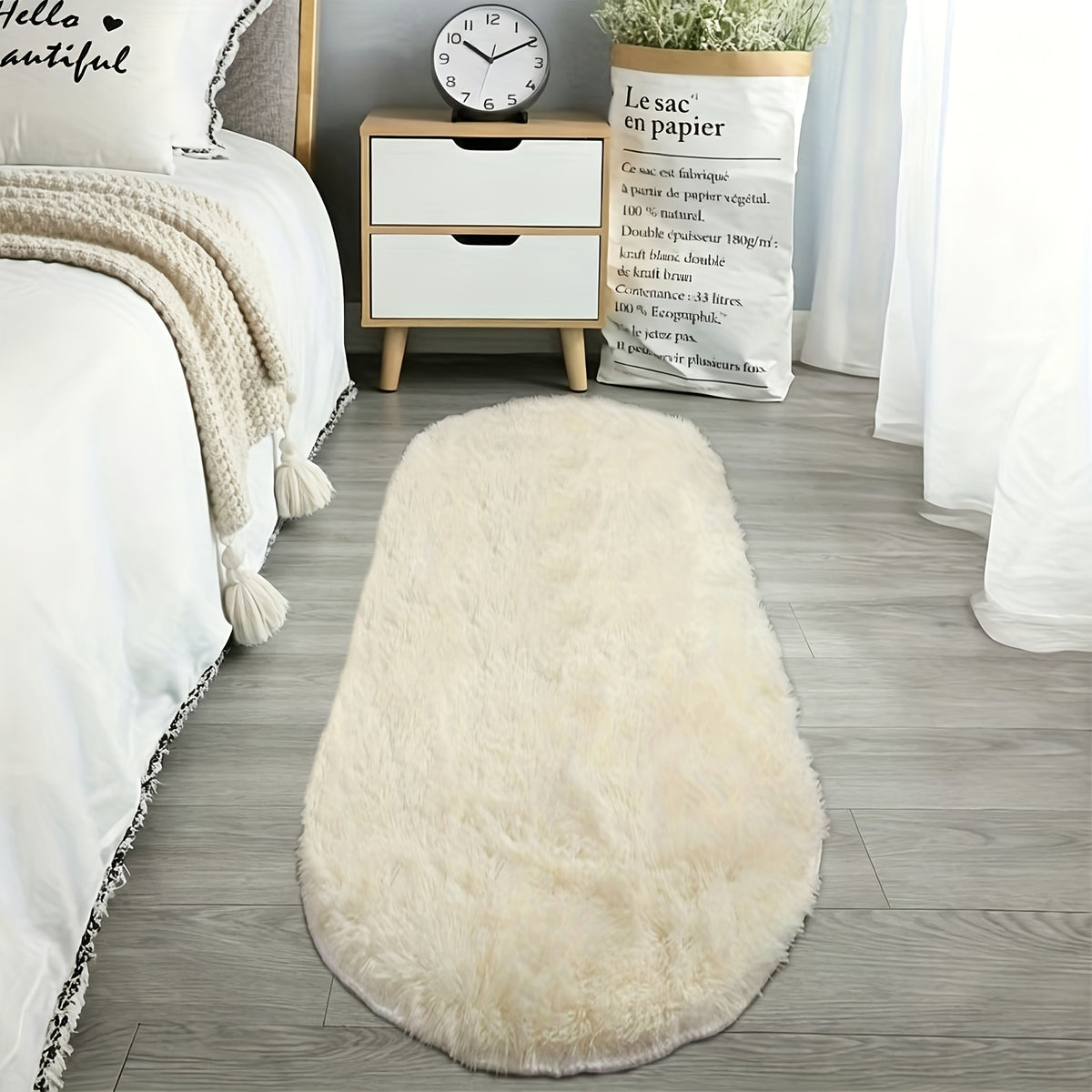 Oval Bedside Rug, Soft Bedroom Floor Accent in Blue, Gray, Apricot or Pink with 40 x 120 cm and 60 x 160 cm Options for Bedside Styling and Home Decor