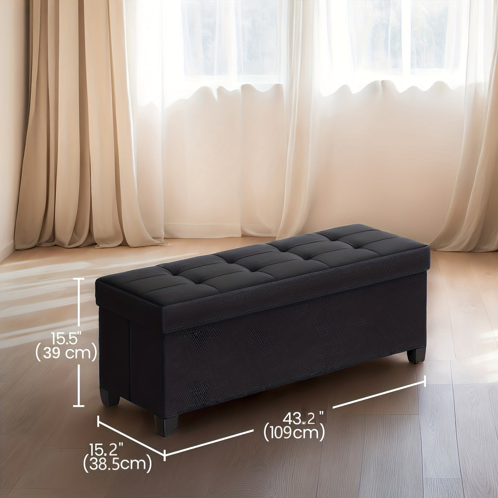 Six-Color Folding Storage Ottoman Bench for Living Room and Bedroom Organization, Camel Brown, Cream White, Gray, Dark Blue or Black with Listed Size Option