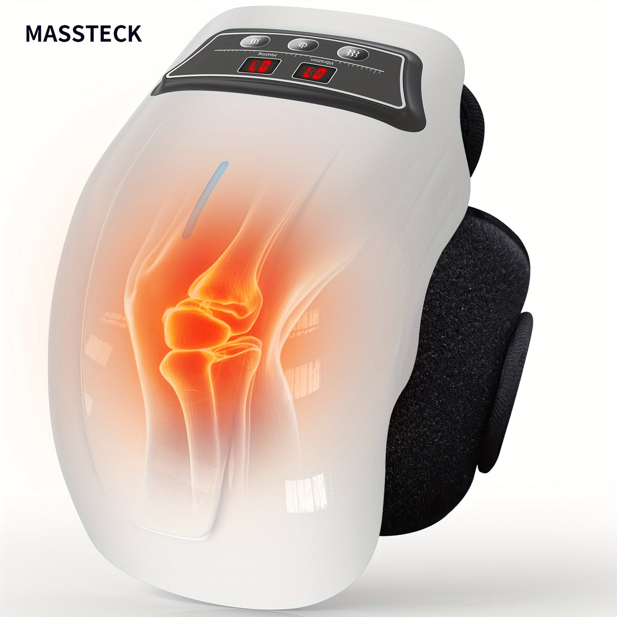 Knee Massager with Heat, MASSTECK Cordless HX01-WHITE with 9 Heating Modes, 9 Vibration Speeds and Adjustable Straps for Adult Personal Comfort