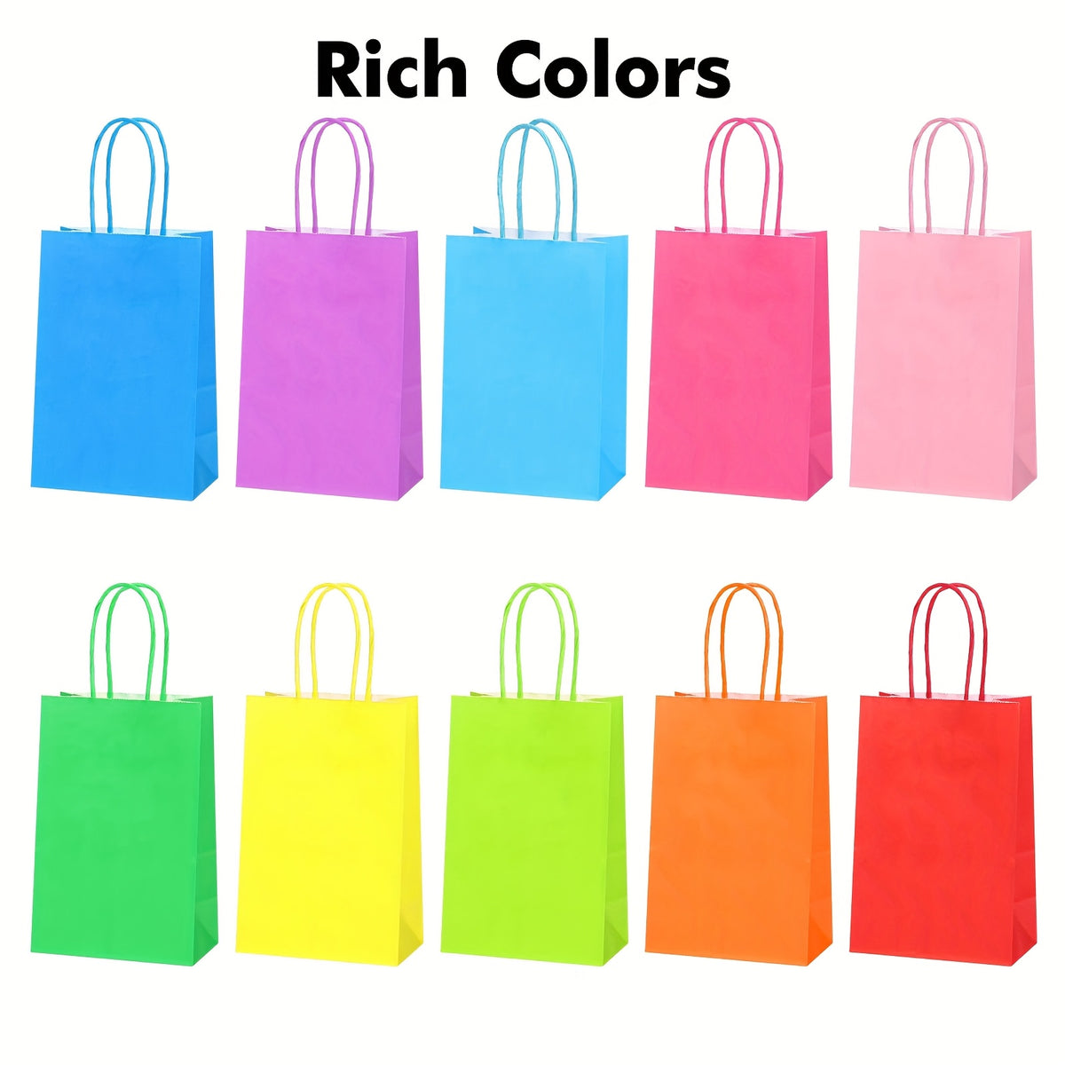 Colorful Paper Gift Bags with Handles, 20, 40 or 100-Pack Party Favor Packaging with a Medium 100-Pack Option for Birthdays, Baby Showers, Weddings and Holidays