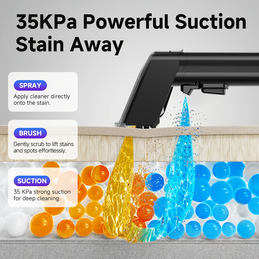 35kPa Portable Upholstery Spot Cleaner with Dual-Size Brush, Integrated Blowing and Suction, ABS Resin Body and 120V Power for Home Cleaning