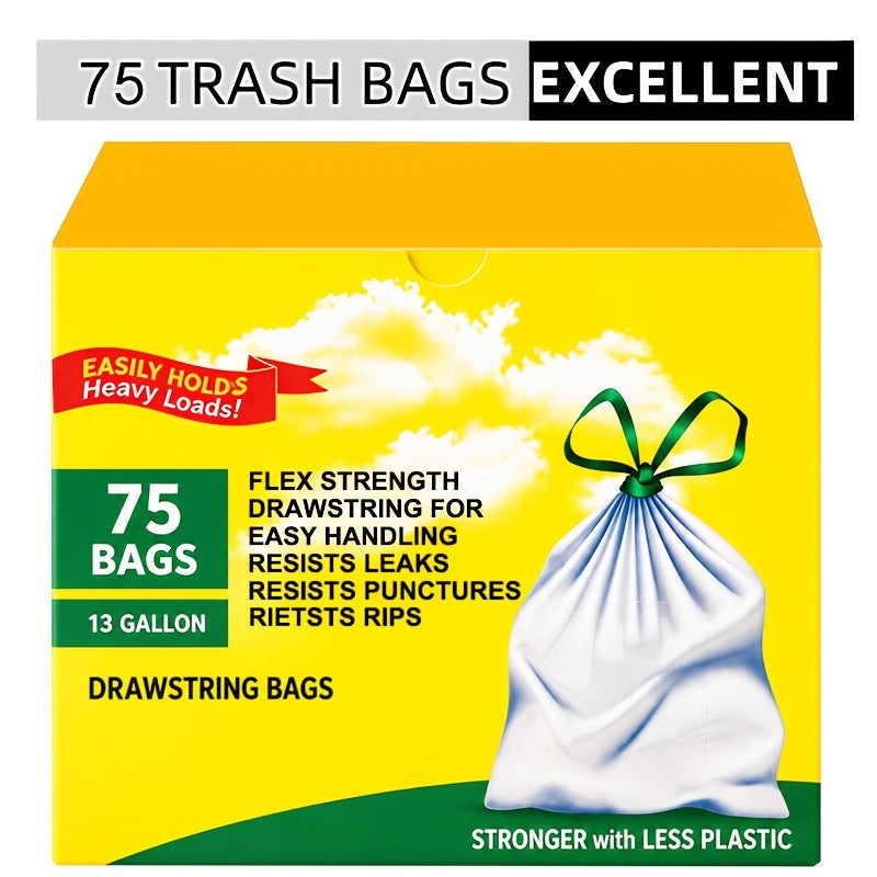 Boxed 13-Gallon Drawstring Garbage Bags, Disposable Household Bin Liners in Style 2 or Style 3 Options for Compatible Kitchen and Garden Waste Containers
