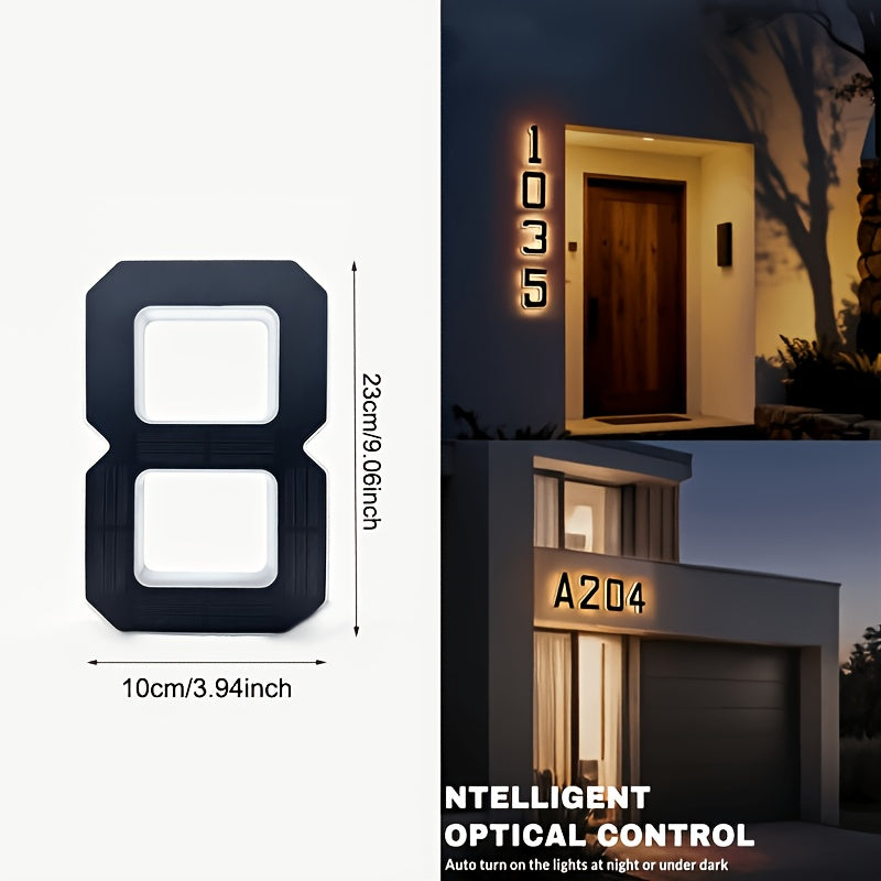 Solar House Number Light, 9-Inch Individual Number and Letter Options with Automatic Light Sensor for Porch, Courtyard Wall and Residential Address Display