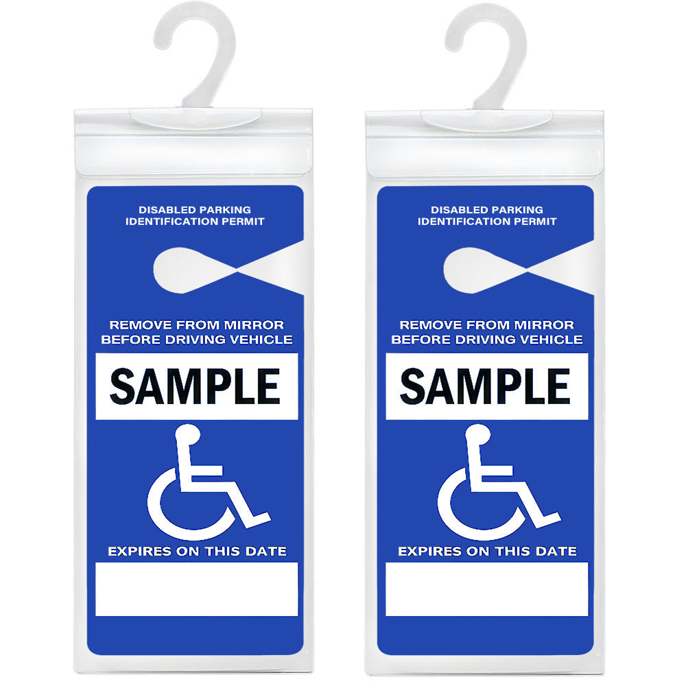 Handicap Placard Holder 2 Pack, Clear Parking Permit Protector with Large Rearview Mirror Hook, Flexible Plastic Sleeve for Car Passes and Tags