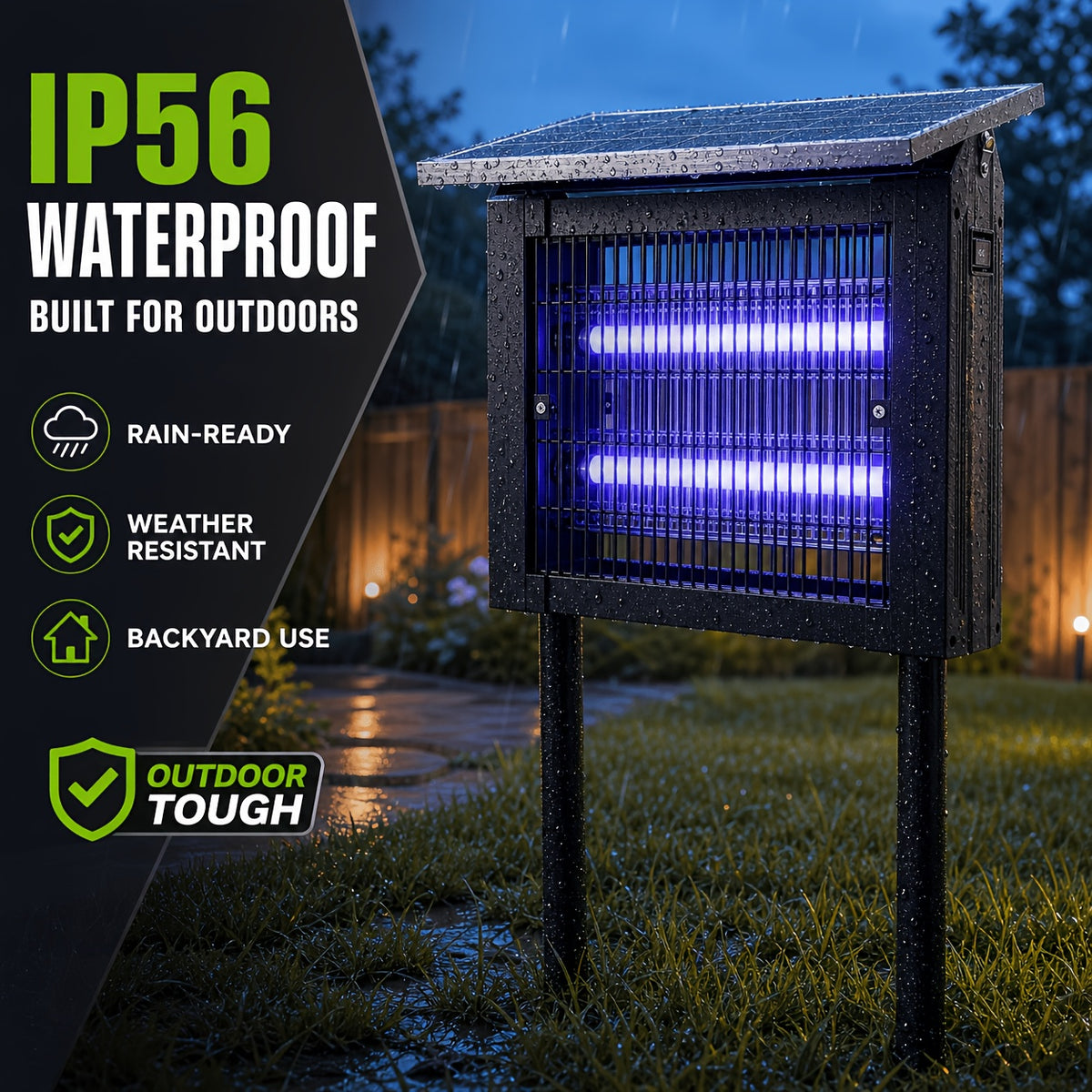 Solar Bug Zapper with Listed 4000mAh Battery and Two Modes, Single Rechargeable Portable Insect Trap for Instruction-Approved Patio, Garden and Camping Use