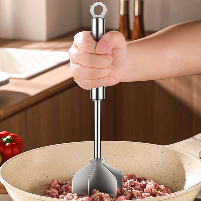 Six-Blade Stainless Steel Meat Chopper with Listed 304 Steel Construction, Single Manual Ground Beef Masher and Potato Mixing Tool for Home Meal Prep