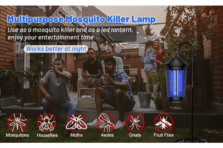 Plug-In Electric Bug Zapper in Black with Listed 18W 365nm Bulb and 4000V Grid, 6ft Cord, Hanging Hook, Removable Collection Tray, Screwdriver and Cleaning Brush