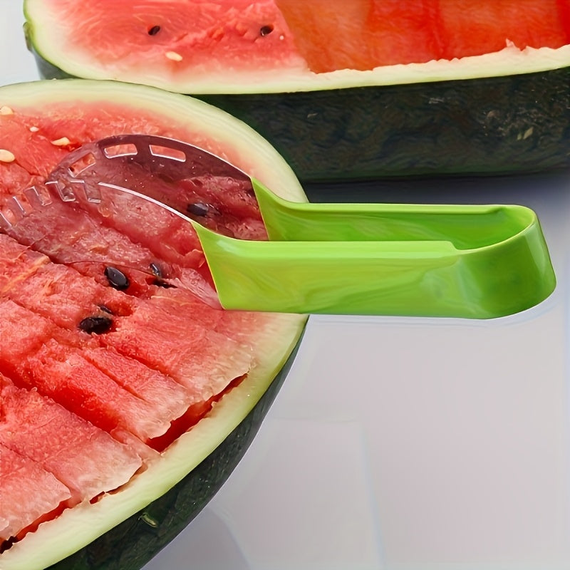 Watermelon Slicer Set for Fresh Fruit Preparation and Serving, Red and Green Tools with Listed Stainless Steel Material or Three-Piece Option with Watermelon Spoon