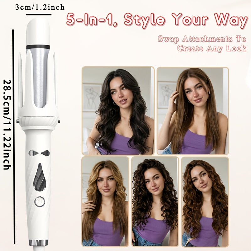 Interchangeable Curling Iron Set 5-in-1 with 25mm and 32mm Wands, Straightening Brush, Wave Styling Head and Root Volumizing Crimper for Home Hair Styling