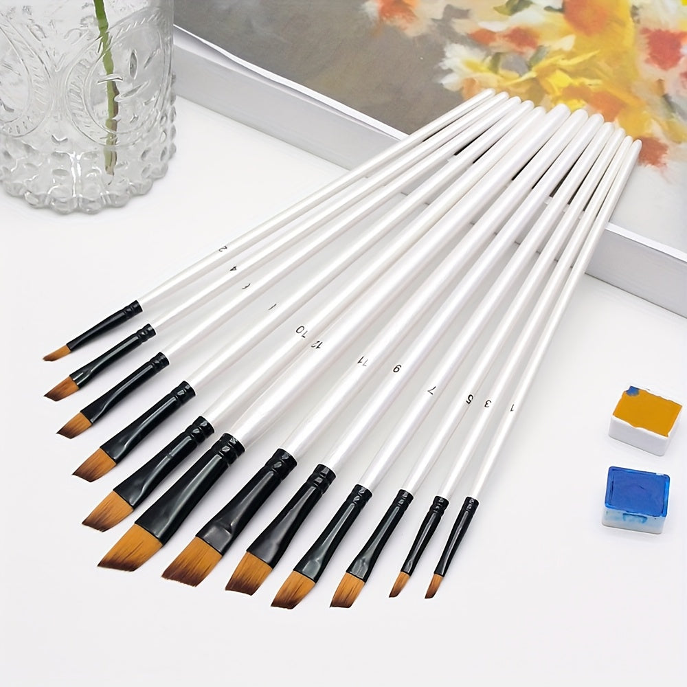 Artist Paint Brush Set 48 Pieces with Nylon Bristles and Wooden Handles, Listed Round, Filbert, Flat and Angled Tips for Watercolor, Oil Painting and Creative DIY Crafts