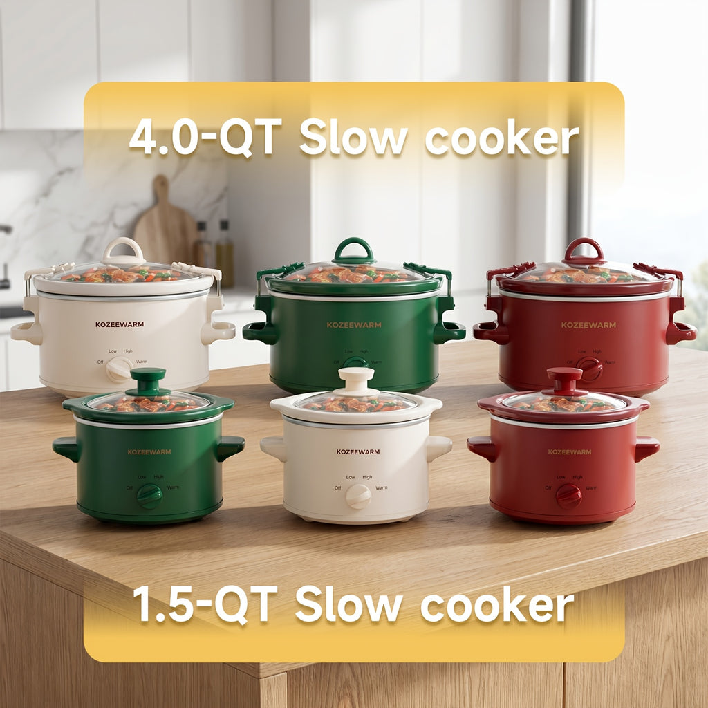 Manual Slow Cooker with 1.5QT or 4QT Capacity Options, Removable Stoneware and Listed Warming Setting for Home Meal Preparation in Six Size and Color Choices
