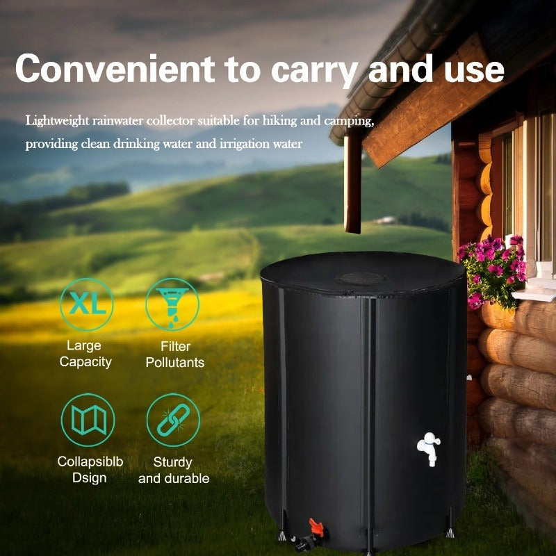 Rain Barrel Water Collection Tank with Multiple Listed Capacities, Plastic Garden Water Storage Container in Black or Green for Backyard Watering and Lawn Care