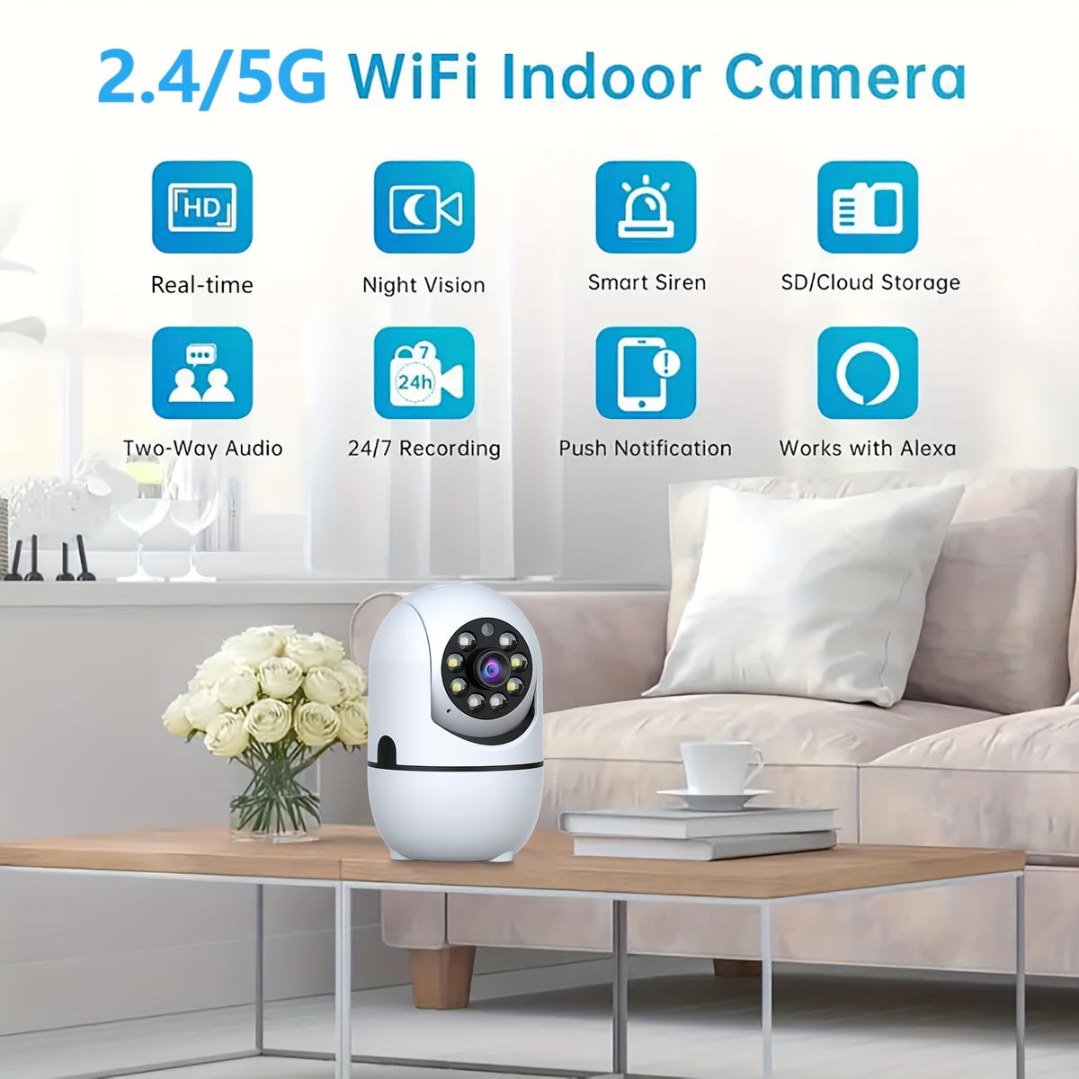 Indoor Pan Tilt Security Cameras, 4-Pack with 355° Pan, Night Vision, Motion Detection, Two-Way Talk, Dual-Band WiFi and Cloud or SD Storage