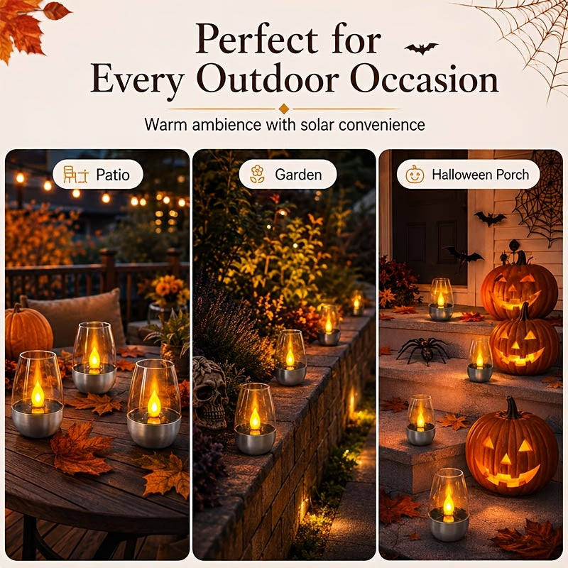 Solar Flameless LED Candles, Six-Piece Outdoor Decorative Light Set with Flickering Candlelight and Listed IP44 Rating for Patio Dinners, Weddings and Holiday Displays