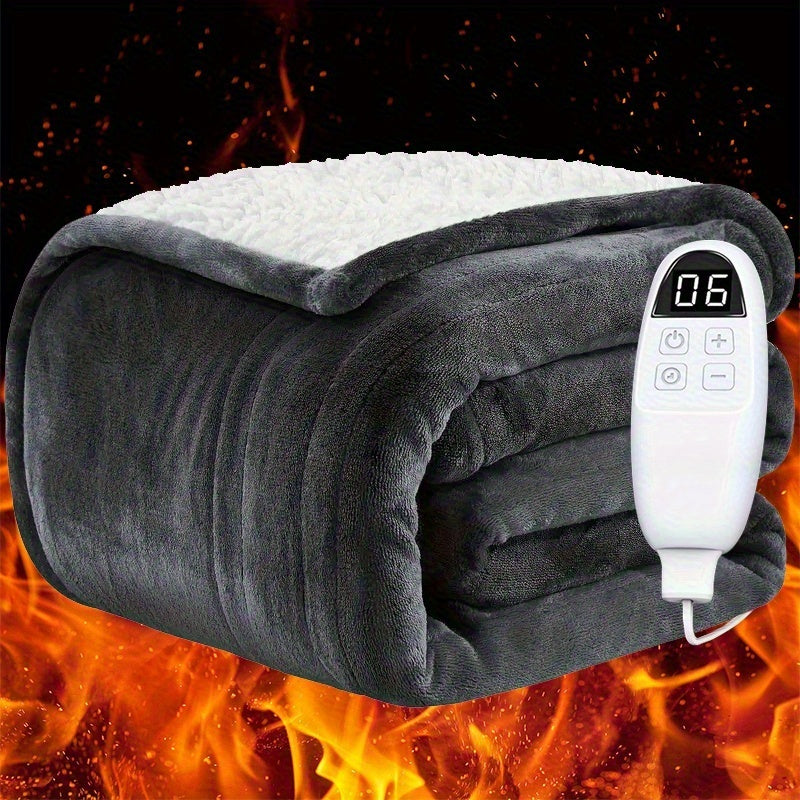 Flannel Sherpa Electric Blanket with 6 Heat Settings, Twin Full and Queen Size Options, Soft Double-Sided Heated Cover for Indoor Winter Comfort