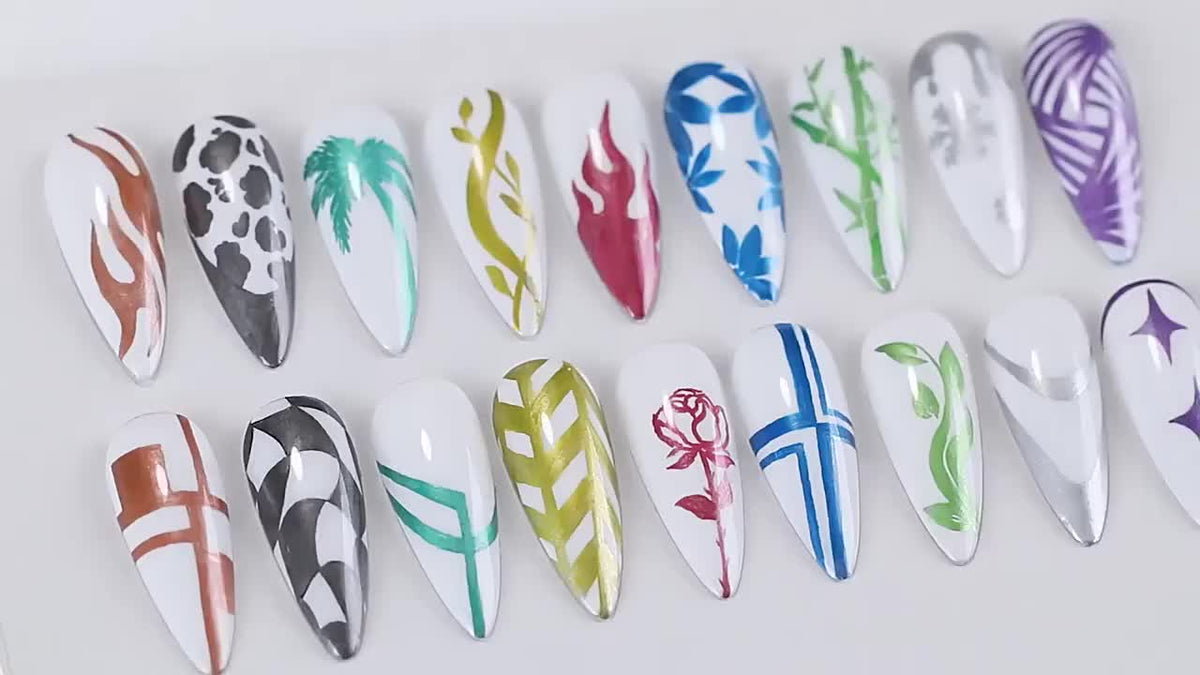 Metallic Nail Art Pens with Double-Ended Acrylic Paint Marker Design, 10-Color Quick-Drying Selection for Decorative Dots, Lines and DIY Home or Salon Manicures