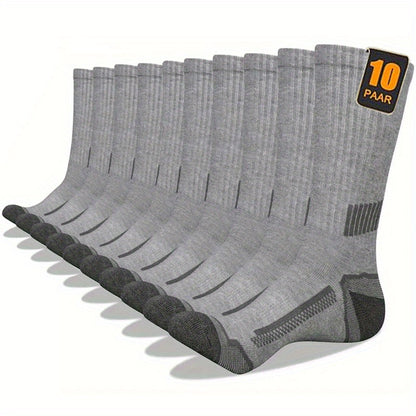 Men's Sports Socks 10-Pair Pack with Cushioned Heel and Toe, Arch Support and Breathable Polyester Knit in White, Grey or Mixed Color Options