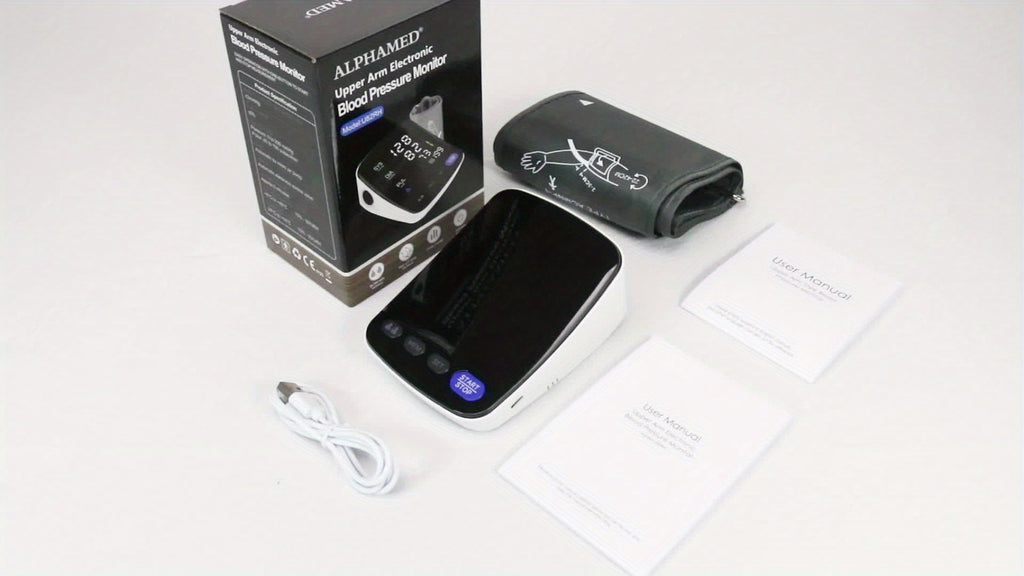 Upper Arm Blood Pressure Monitor with Large Curved LED Display, Automatic Digital BP Machine, 8.7–17 Inch Cuff, Two-User Memory and USB-C or AAA Power