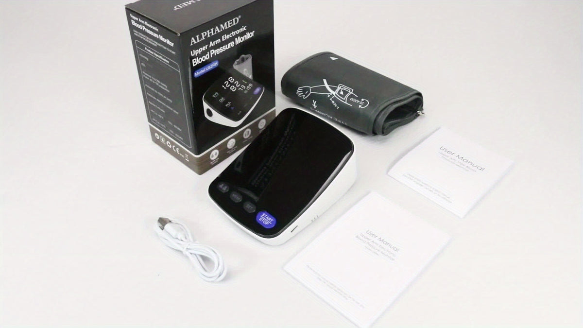 Upper Arm Blood Pressure Monitor with Large Curved LED Display, Automatic Digital BP Machine, 8.7–17 Inch Cuff, Two-User Memory and USB-C or AAA Power