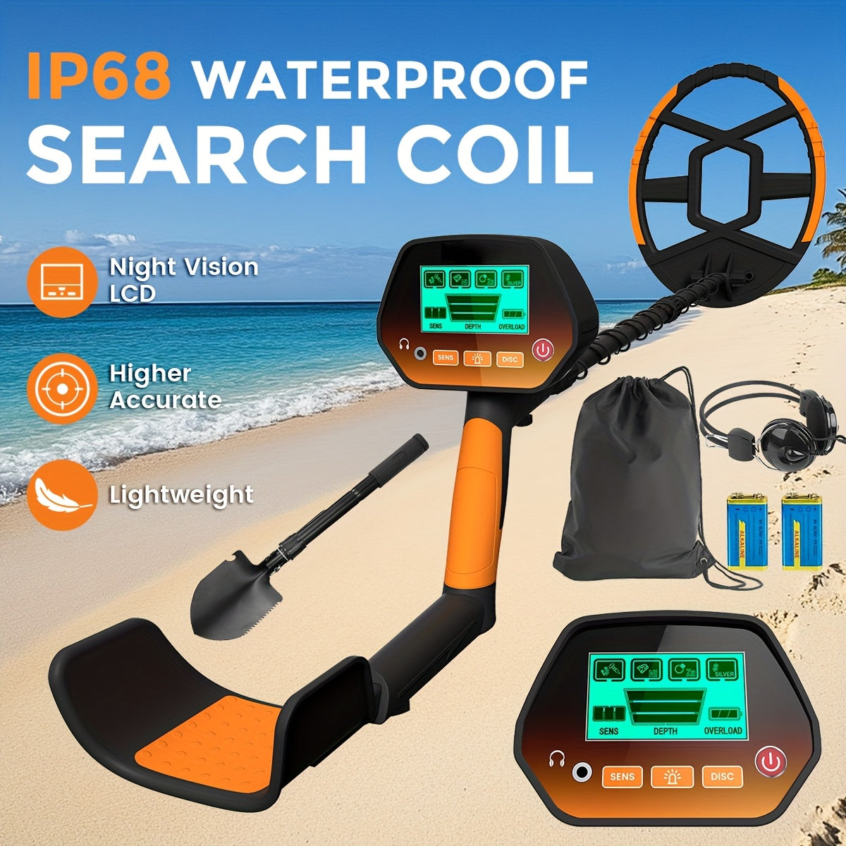 Outdoor Metal Detector with Listed 8-Inch Search Coil, LCD Display and Four Modes, Green, Yellow or Basic Version Options for Garden and Yard Hobby Searching