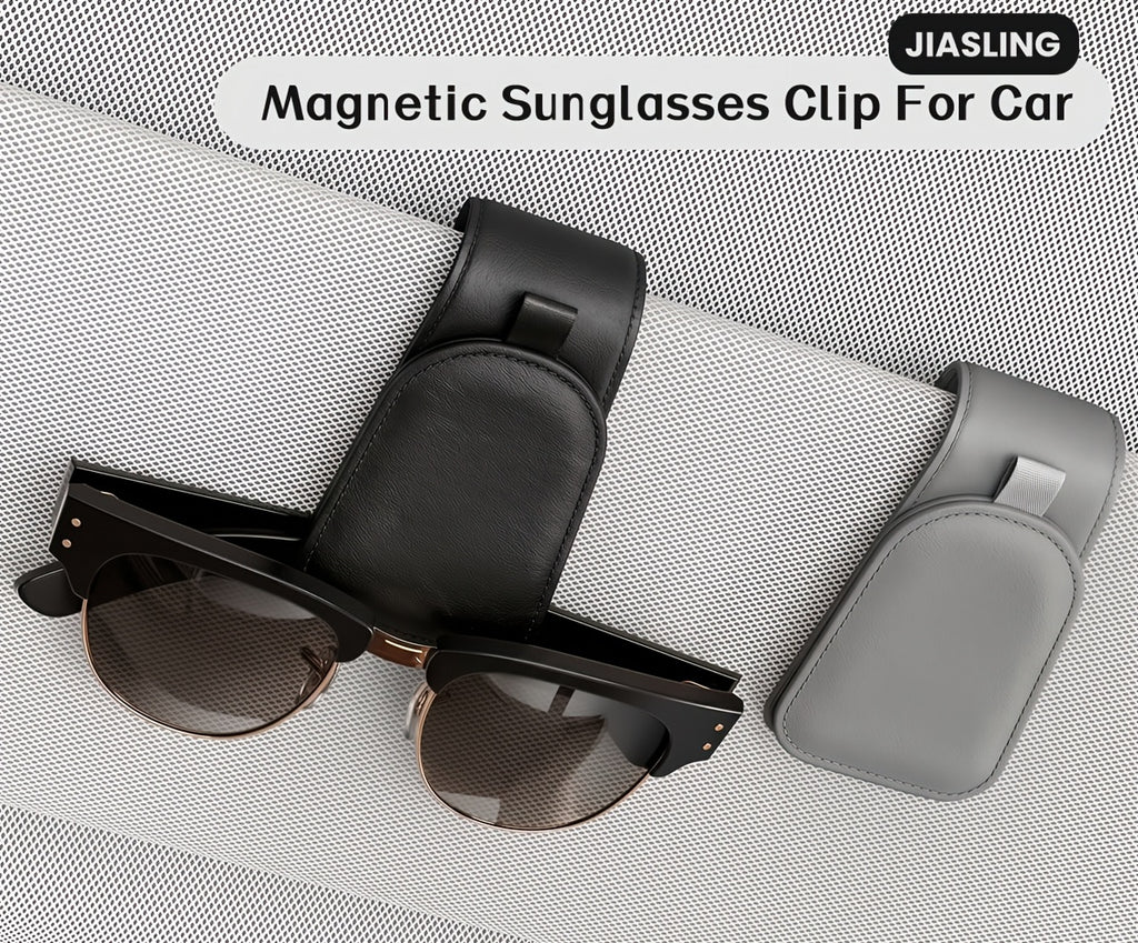 Magnetic Car Visor Sunglasses Holder by Sotfamily, Two-Piece Cloth Glasses Clip Set with Pink, Black or Gray Selections for Vehicle Eyewear Storage