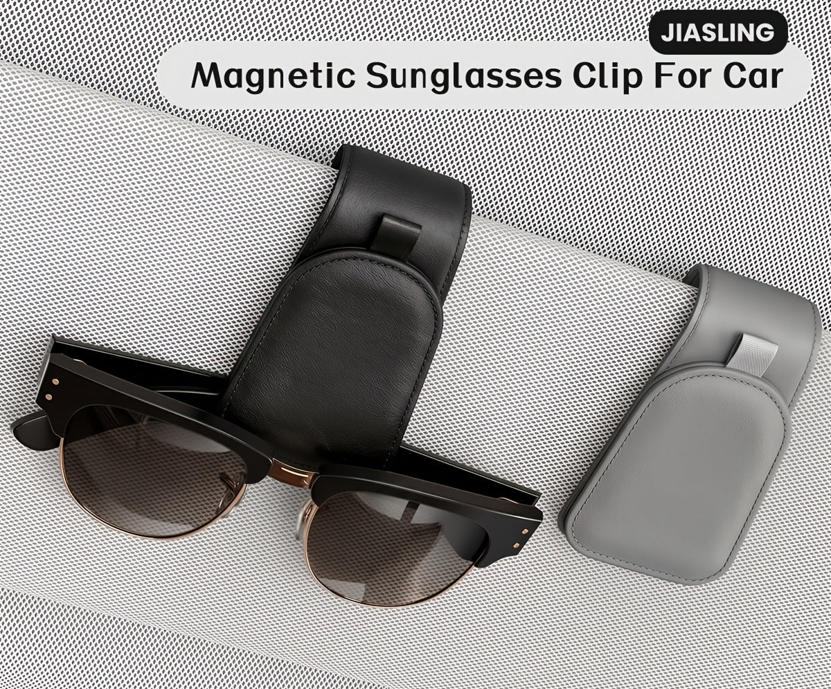 Magnetic Car Visor Sunglasses Holder by Sotfamily, Two-Piece Cloth Glasses Clip Set with Pink, Black or Gray Selections for Vehicle Eyewear Storage