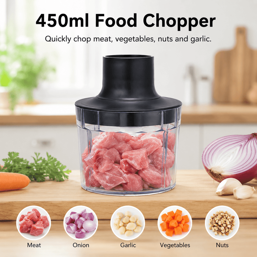 Hand Blender 800W 5-in-1 with 12-Speed Control & Turbo, Stainless Steel Shaft, Food Chopper, Whisk & Milk Frother for Soup, Smoothies and Baby Food