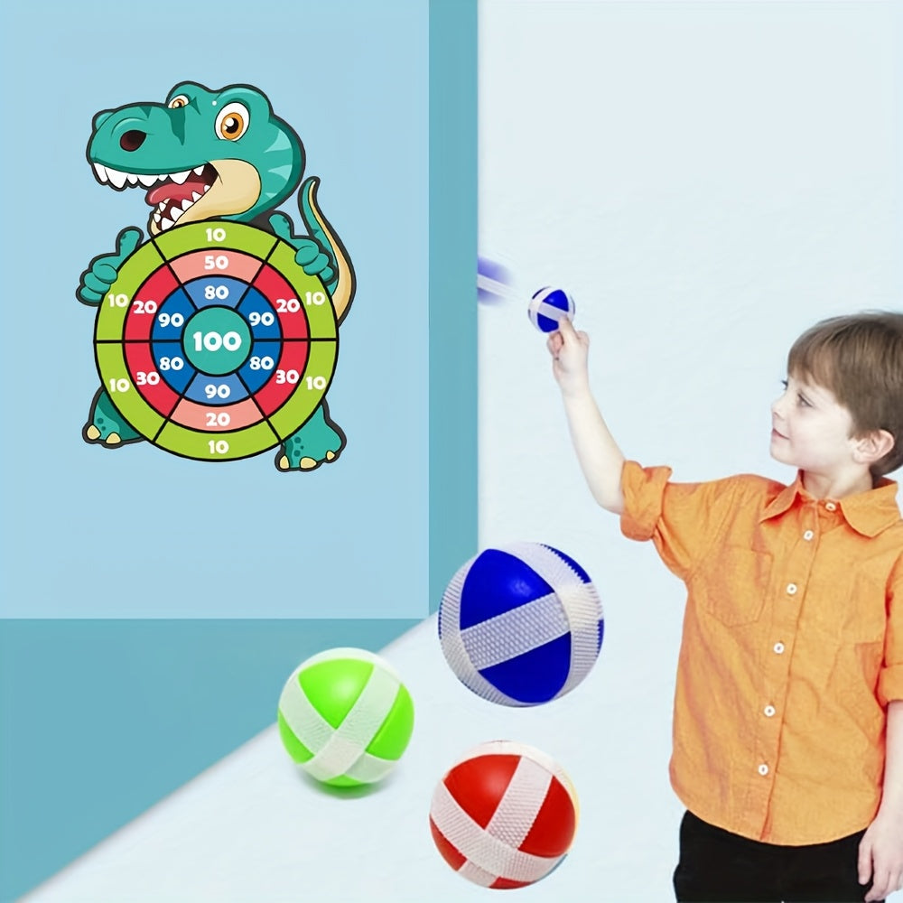 Dinosaur Sticky Target Ball Set with Blue Bow Wording, One-Set Option for Supervised Party Games, Family Gatherings and Birthday or Holiday Gift Ideas