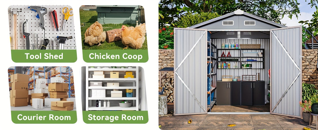 Metal Garden Storage Shed, 6 x 4 FT Class Outdoor Tool Building with Galvanized Steel Frame, Padlock-Ready Doors, Sloped Roof and Vents for Backyard Organization