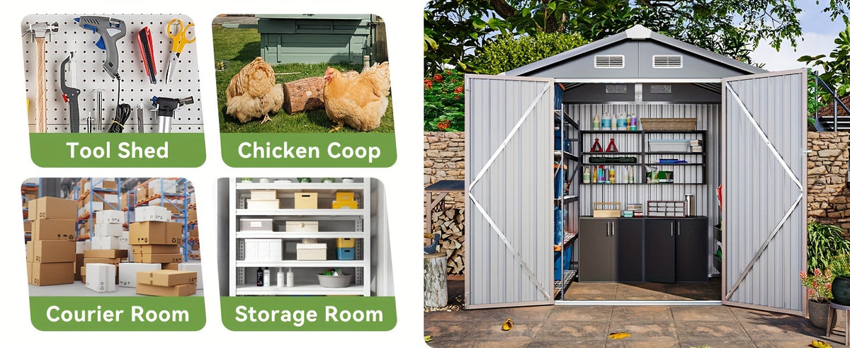 Metal Garden Storage Shed, 6 x 4 FT Class Outdoor Tool Building with Galvanized Steel Frame, Padlock-Ready Doors, Sloped Roof and Vents for Backyard Organization