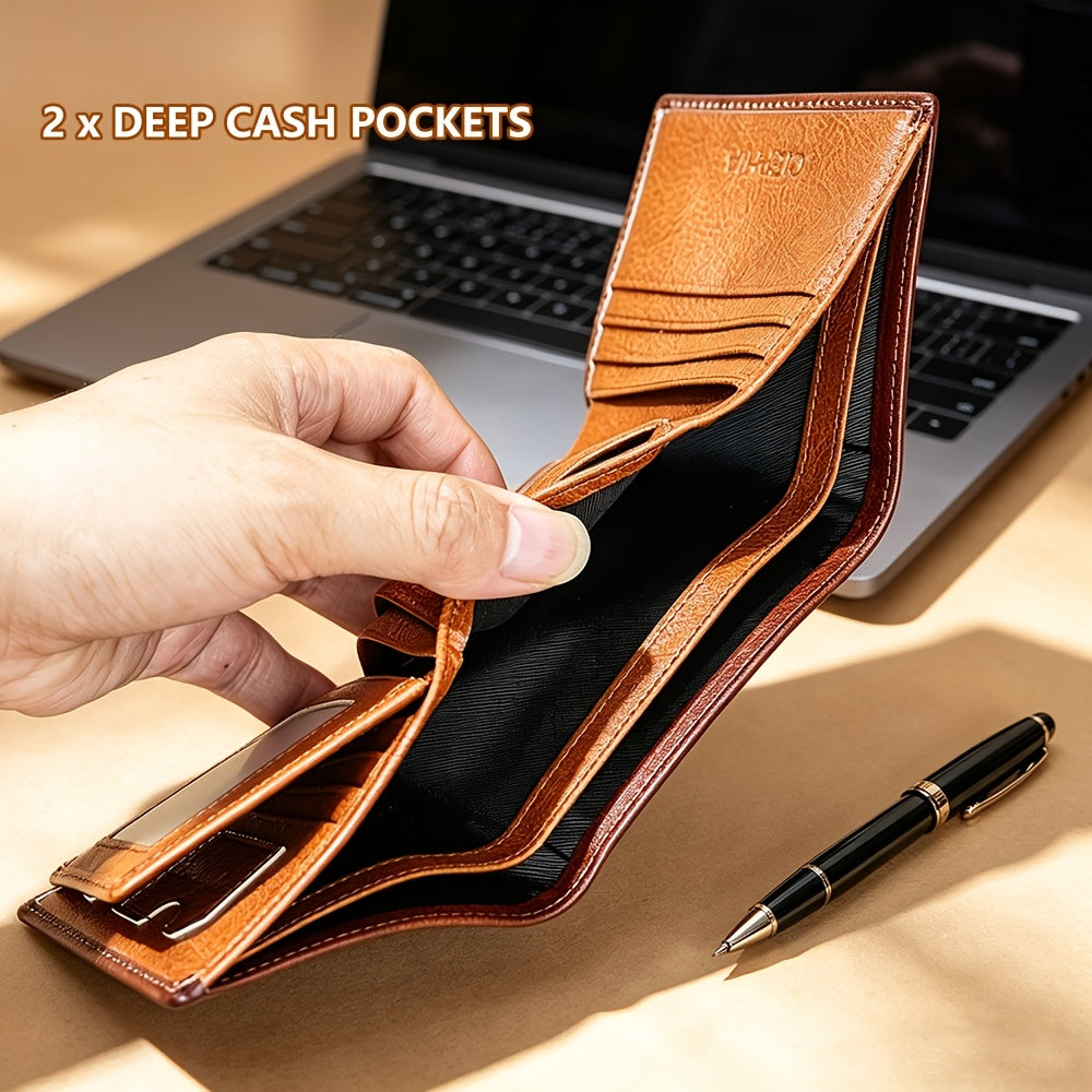 Cowhide Leather Wallet for Men with Listed RFID Blocking Design, Vintage Card and Cash Organizer in Brown, Coffee Brown or Black for Daily Carry and Gift Giving