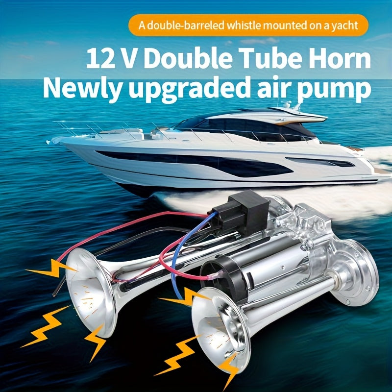 Double Tube Air Horn with Compressor and Mounting Bracket References, Listed Aluminum Alloy Vehicle Accessory in 24V Dual-Color or Silvery Options