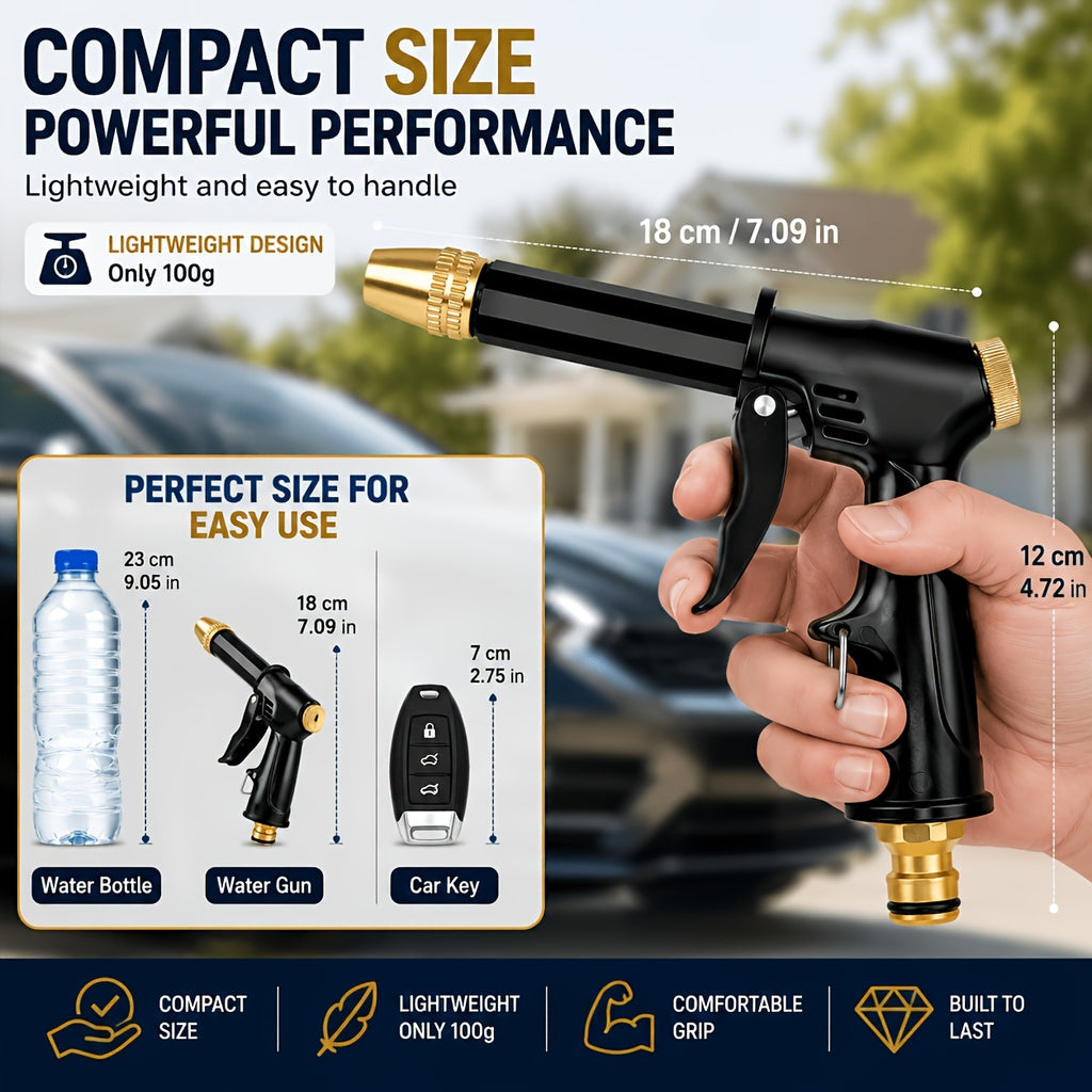 Adjustable Garden Hose Spray Gun with Plastic Body and Metal Nozzle Components, 3/4-Inch US Connection for Car Washing, Motorcycle Cleaning and Watering