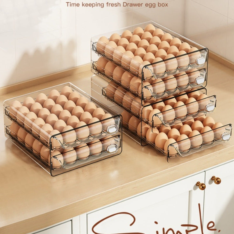 Egg Storage Container for Refrigerator, 40/60 Slot Double-Layer Stackable Egg Holder with Drawers, Dustproof Space-Saving Fridge Organizer Tray for Home Kitchen