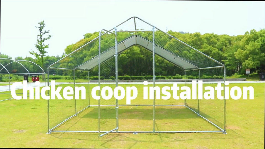 Metal Poultry Run Enclosure by SNDM, Outdoor Chicken Coop Cage with Listed Partial Cover, Mesh Walls, Access Doors and Latches in Three Unit Options