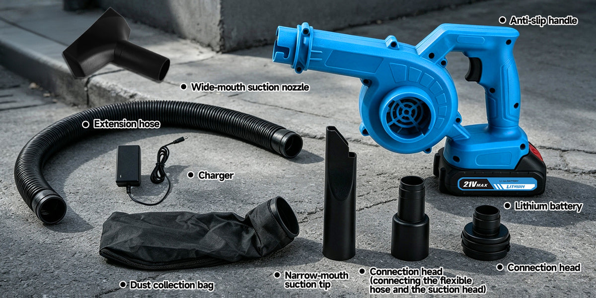 Cordless Leaf Blower and Vacuum with Extension Tube for Yard Cleanup, Handheld Tool in Black One-Battery, Blue Two-Battery and Five-Piece Kit Options
