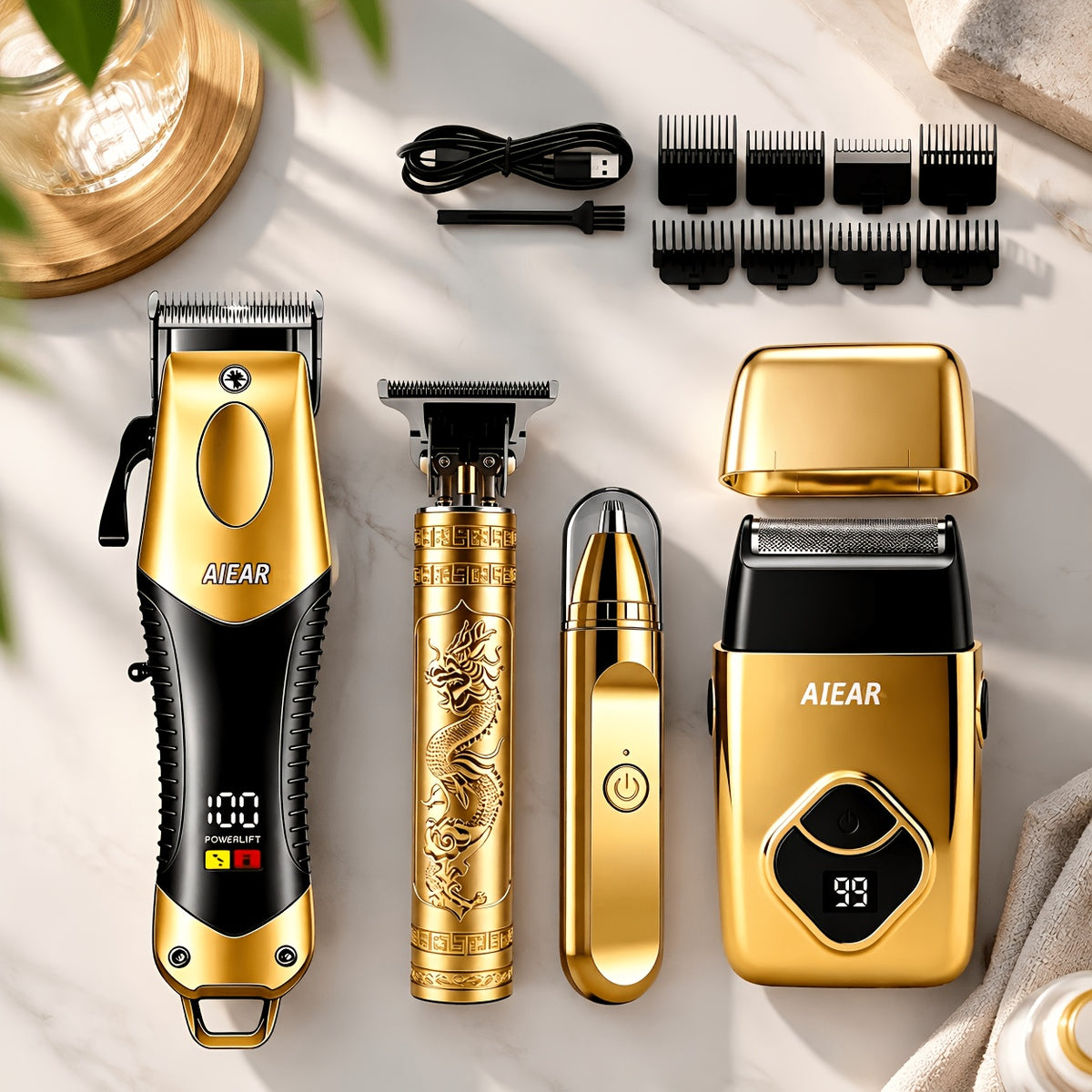 Cordless Hair Clipper and Trimming Kit for Men with LCD Display, Listed Zero-Gap Blades and Dual USB Charging, Black-2 or Golden-4PCS-2 Package Options